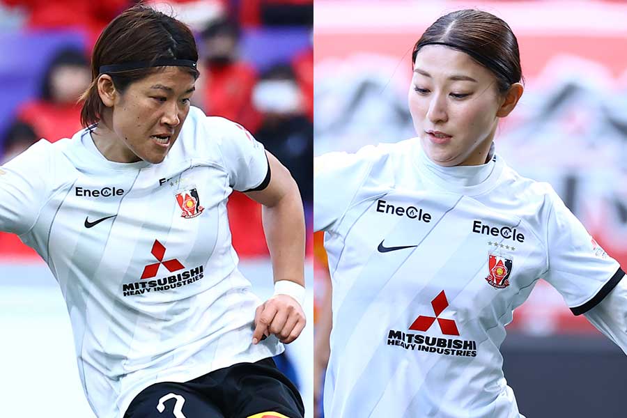 浦和Lの高橋はな(左)と塩越柚歩【写真:(C) WE LEAGUE】