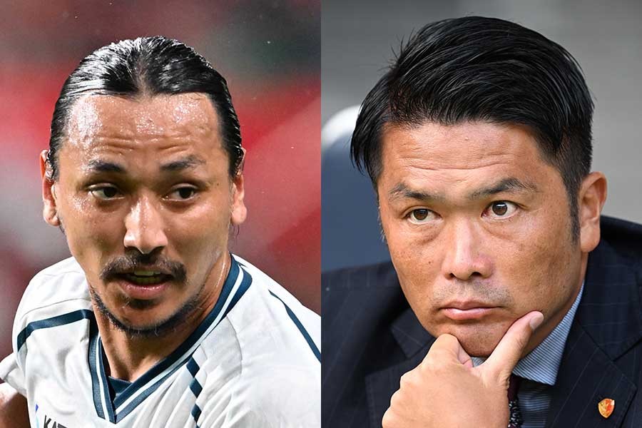 札幌・大﨑玲央(左)と岩政大樹監督【写真:徳原隆元】