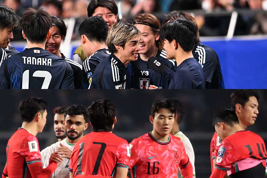 明暗が分かれた日本代表と韓国代表【写真:徳原隆元 & Getty Images】