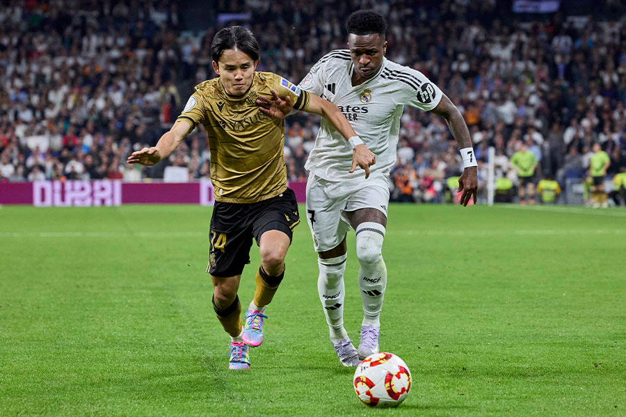 ヴィニシウスとマッチアップした久保建英【写真：IMAGO / ZUMA Press Wire】