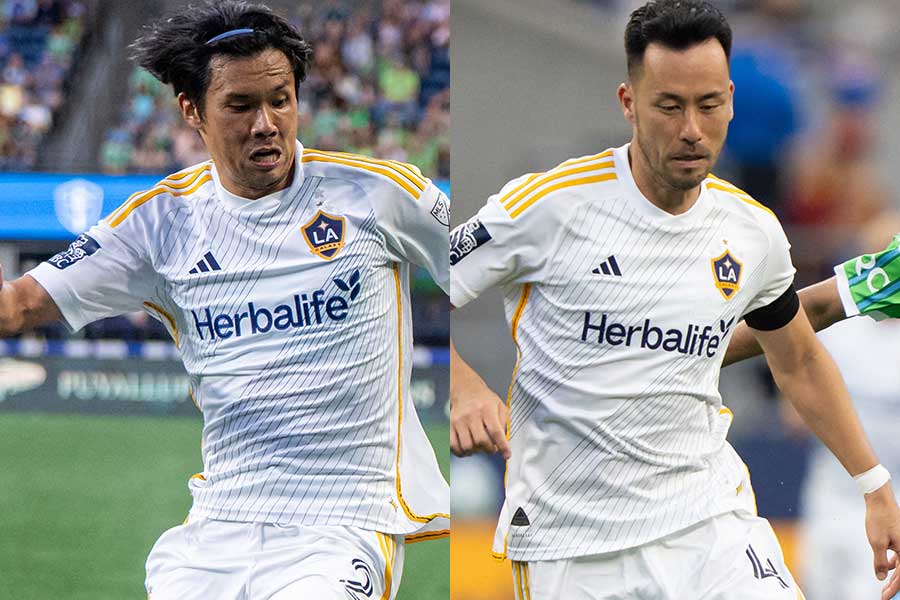 LAギャラクシーの山根視来（左）と吉田麻也【写真：ロイター】