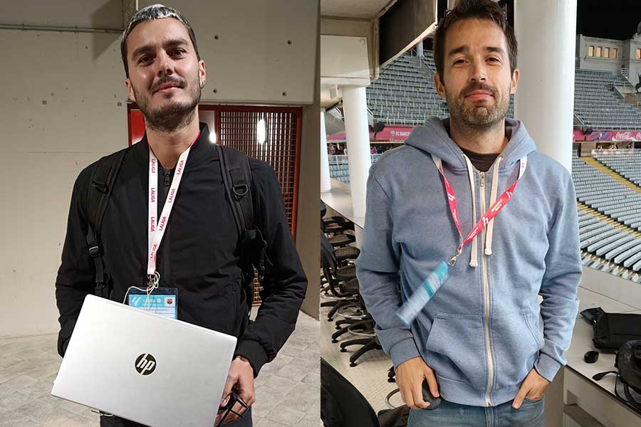 ナダル・ヴィラ記者（左）とコロミナル・ヴィマ記者【写真：高橋智行】