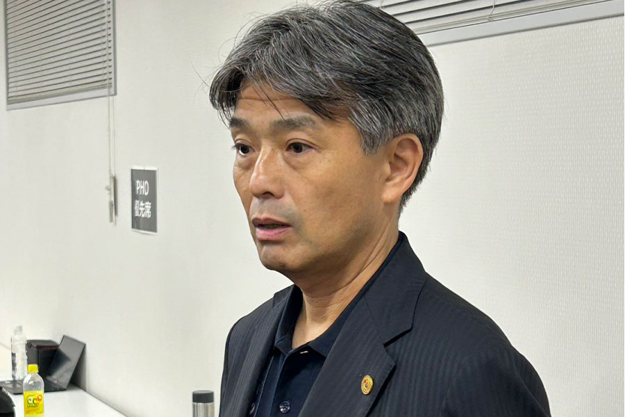 横浜F・マリノスの中山昭宏社長が取材に応じた【写真:FOOTBALL ZONE編集部】