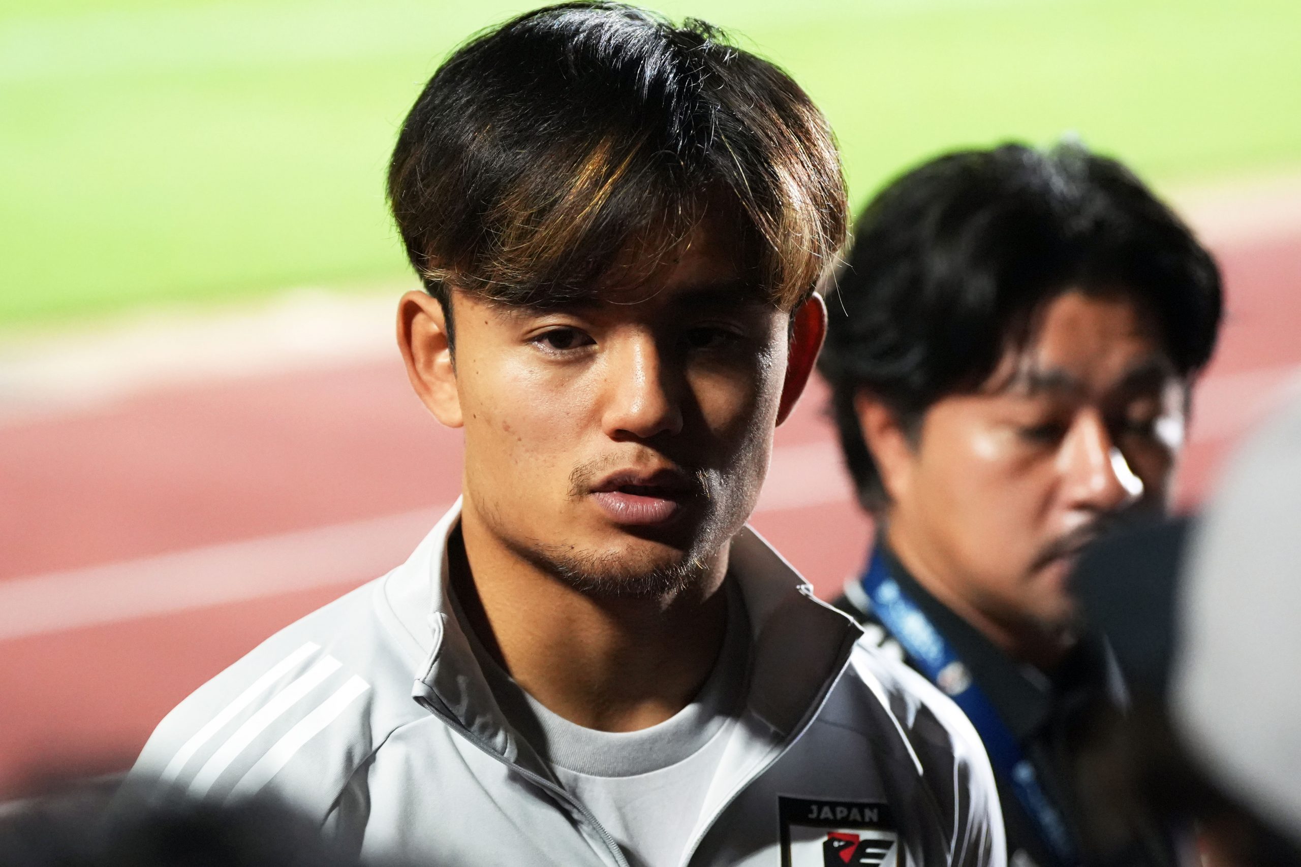 取材に応じた久保建英【写真：FOOTBALL ZONE編集部】