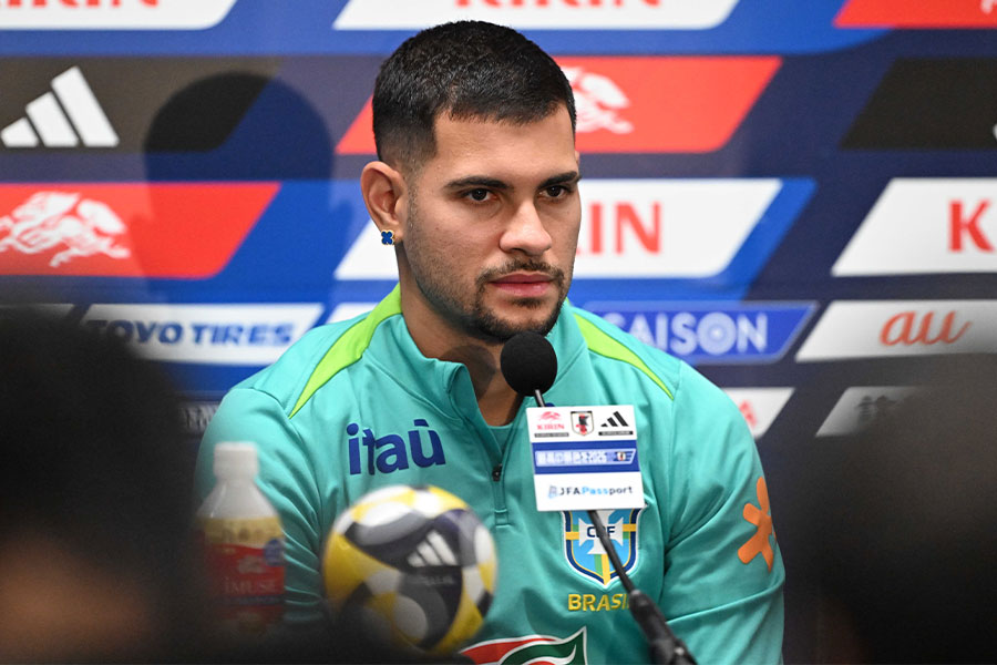 前日会見に出席したブルーノ・ギマランイス【写真:徳原隆元】