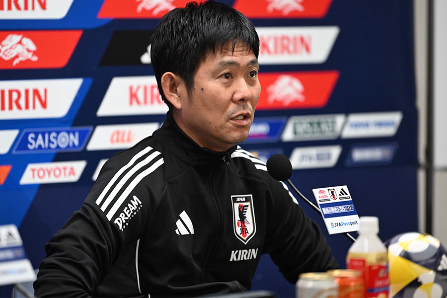 前日会見に出席した森保一監督【写真:徳原隆元】