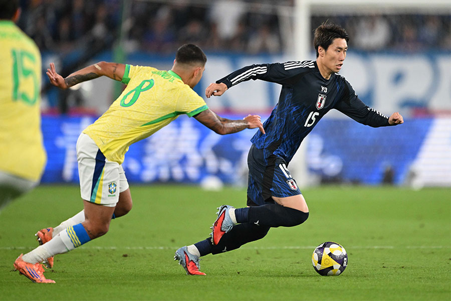 ブラジル戦にスタメン出場した鎌田大地【写真：徳原隆元】