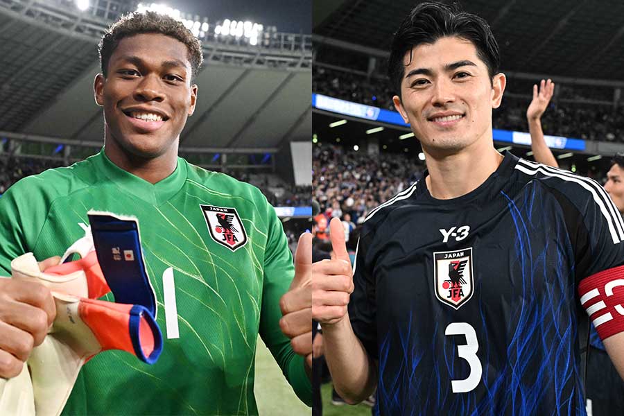 日本代表の鈴木彩艶(左)と谷口彰悟【写真:徳原隆元】