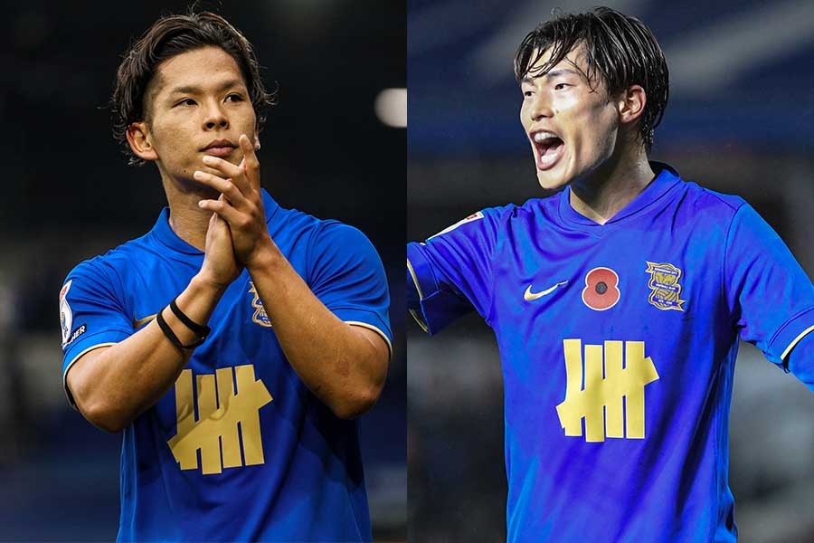 バーミンガムの岩田智輝（左）と古橋亨梧【写真：REX/アフロ】