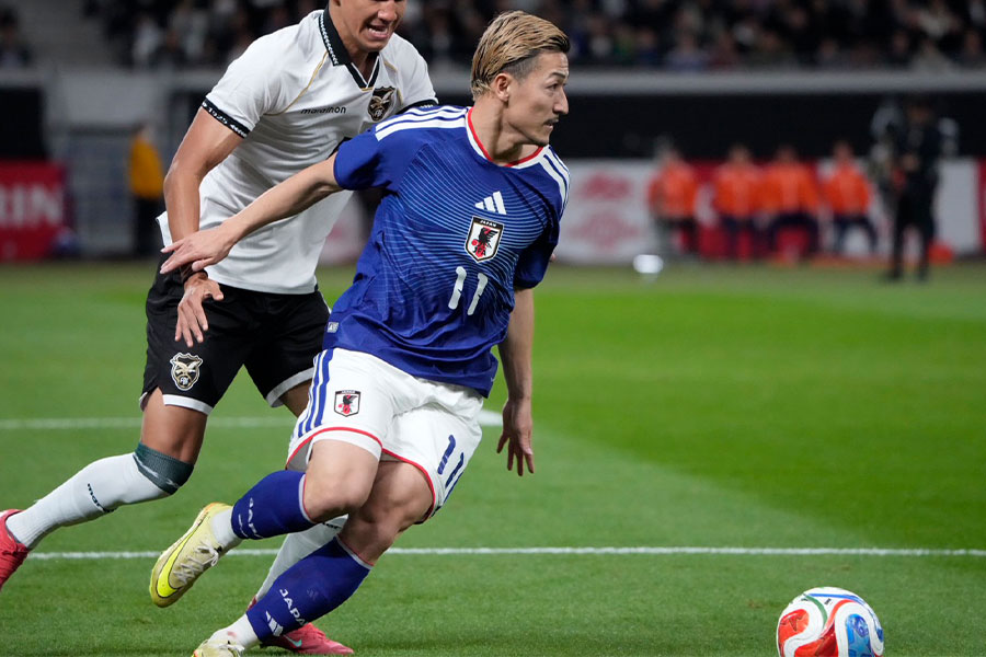 左ウイングバックでスタメン出場の前田大然【写真:増田美咲】