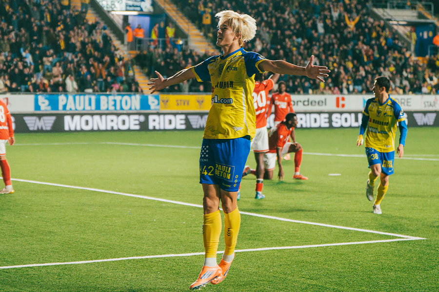 後藤啓介がヘント戦で逆転ゴールを決めた【写真:(C) STVV】