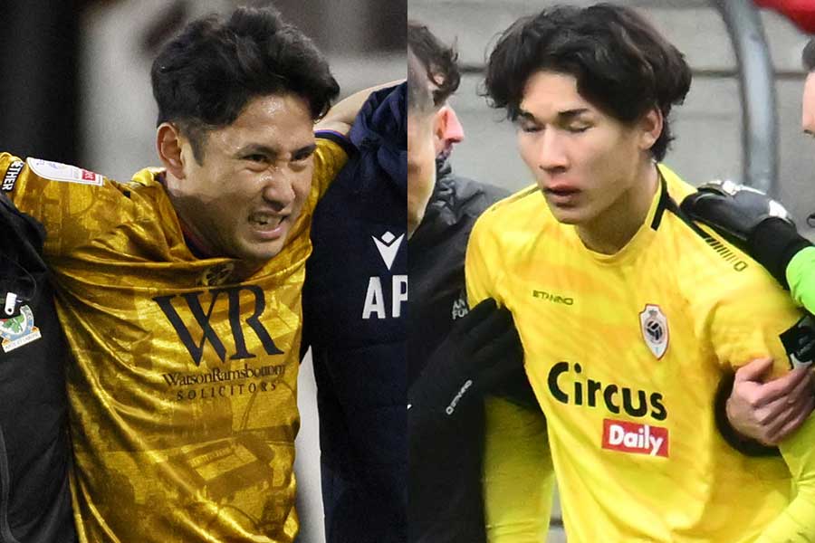 ブラックバーンの森下龍矢（左）とアントワープの野澤大志ブランドン【写真：PA Images/アフロ & PsnewZ/アフロ】