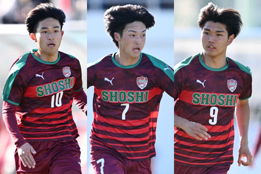 （左から）田上真大、臼井蒼悟、根木翔大【写真：徳原隆元】