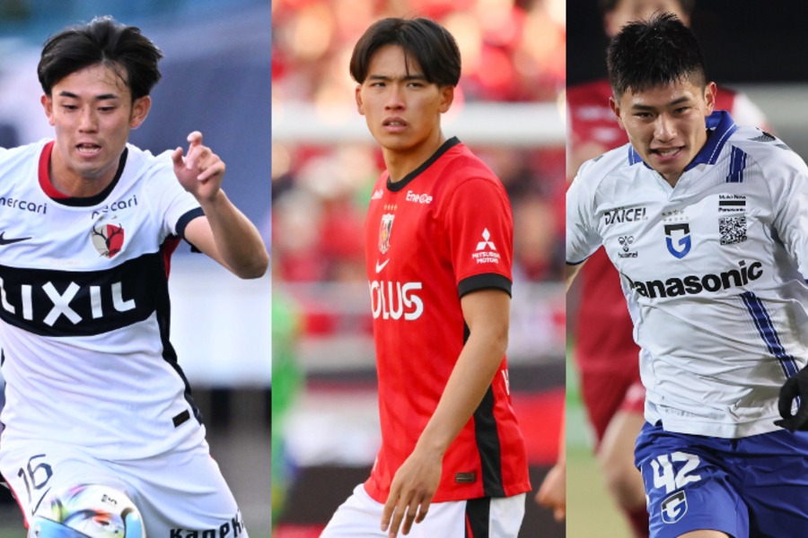 （左から）溝口修平、肥田野蓮治、南野遥海【写真：徳原隆元 & アフロ&柳瀬心祐】