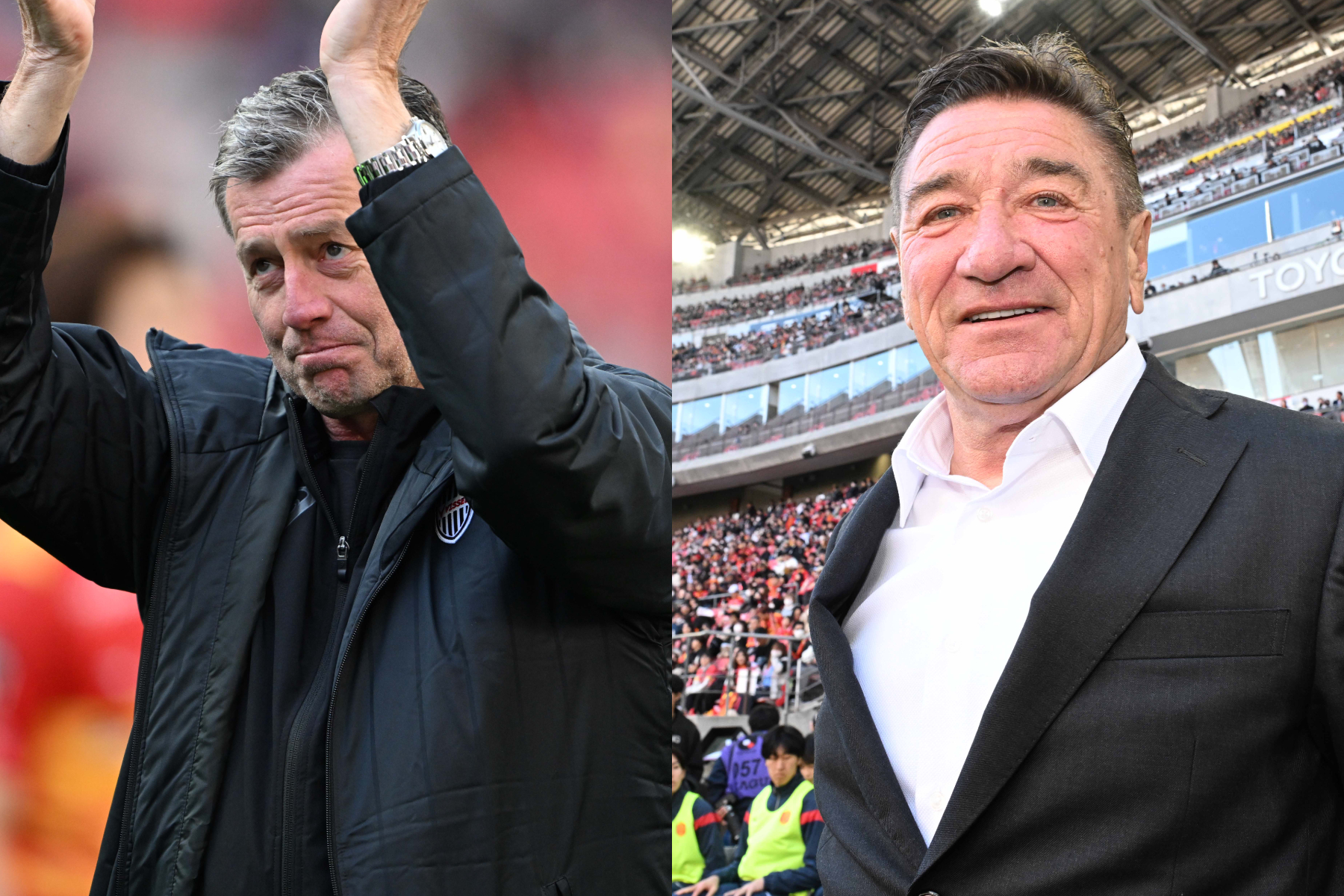 ミヒャエル・スキッベ監督とミハイロ・ペトロヴィッチ監督【写真：徳原隆元】