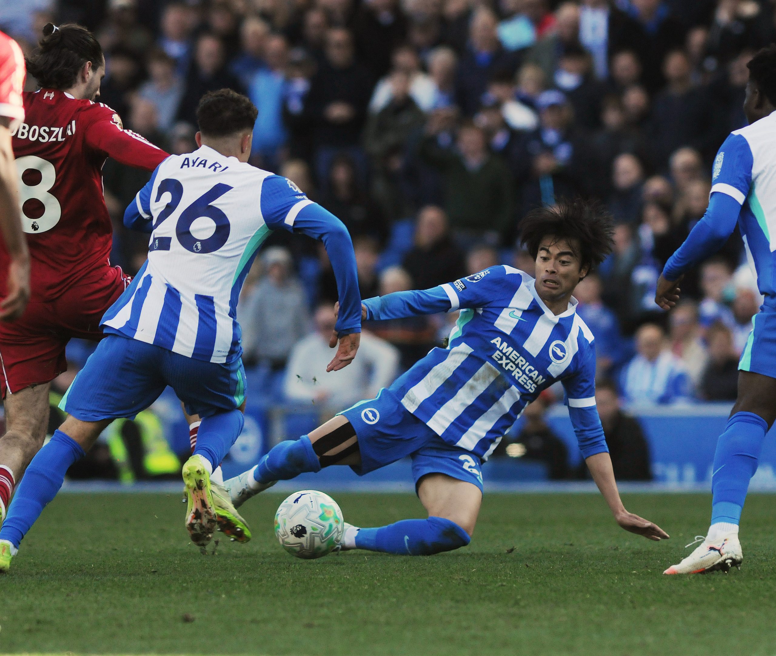 リバプール戦に出場した三笘薫【写真：Colorsport/アフロ】
