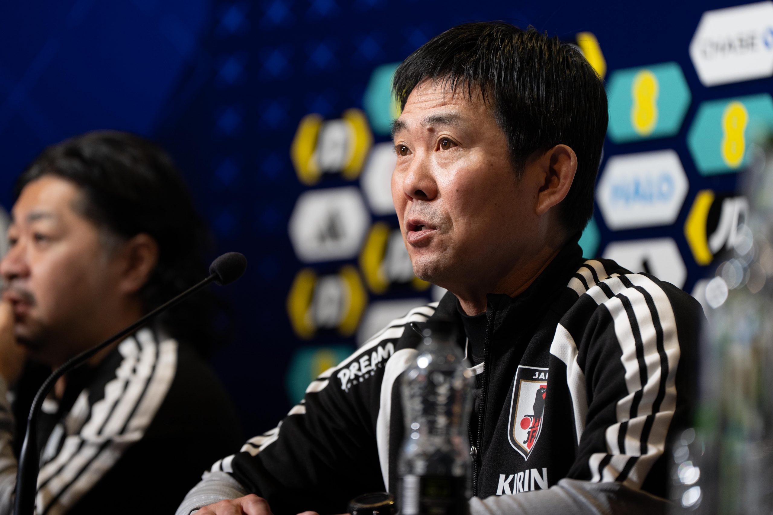 前日会見に臨んだ森保一監督【写真：岩本太成】