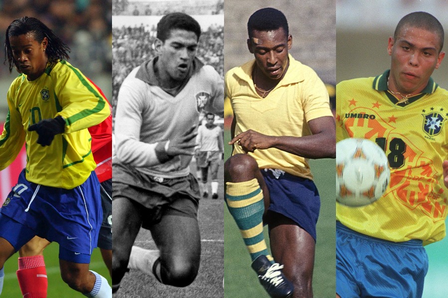 歴代ベストレイブンは（左から）ロナウジーニョ、ガリンシャ、ペレ、ロナウドが勢揃い【写真：アフロ&TopFoto&Mary Evans Picture Library】
