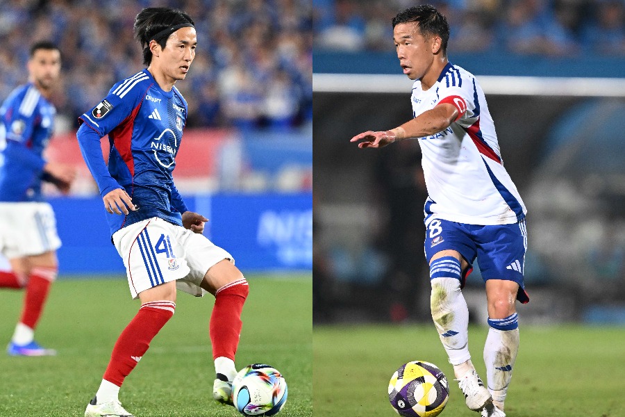 横浜FMの天野純(左)と喜田拓也【写真:徳原隆元】