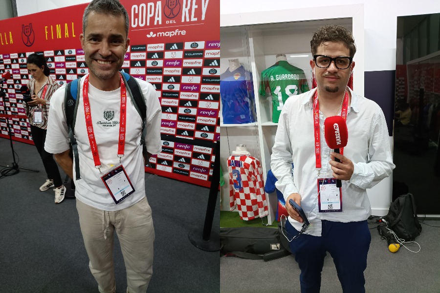 記者のロレンソ・エルナンデス（左）、マンセボ・サントス（右）【写真：高橋智行】