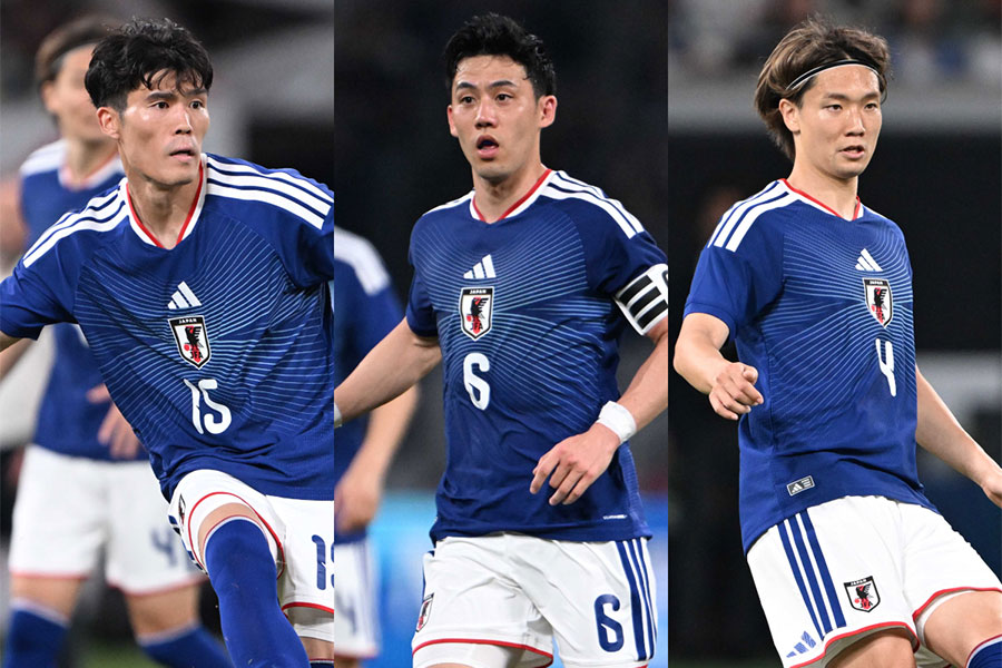 アイスランド戦に出場した日本代表・冨安健洋、遠藤航、板倉滉(左から)【写真:徳原隆元】