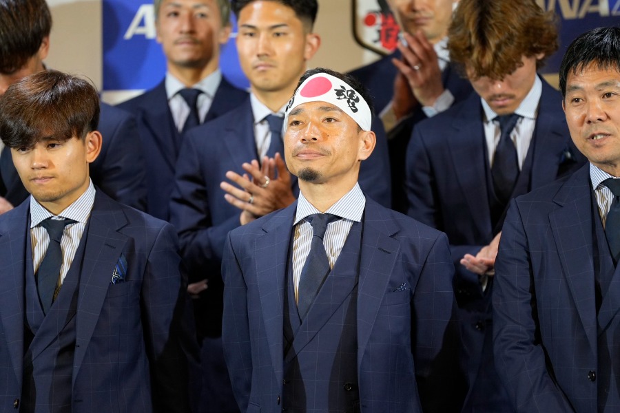 闘魂ハチマキを巻いた日本代表の長友佑都【写真:増田美咲】
