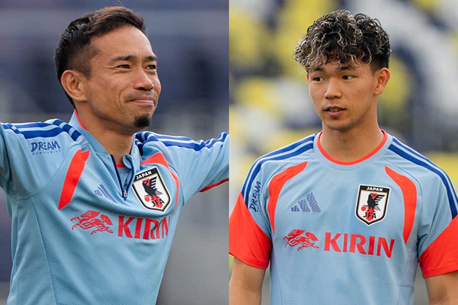 長友佑都(左)と塩貝健人【写真:井上信太郎】