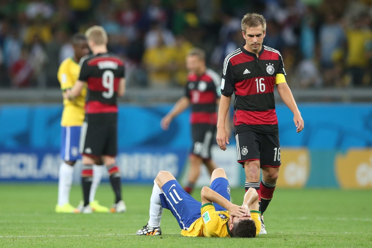 2014年のW杯でドイツ相手に1-7敗戦したブラジル代表【写真:アフロ】