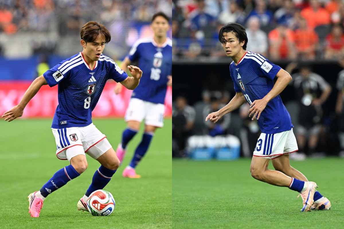 日本代表の久保建英（左）と中村敬斗（右）【写真：徳原隆元】