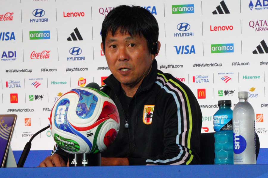 前日会見に出席した森保一監督【写真:FOOTBALL ZONE編集部】