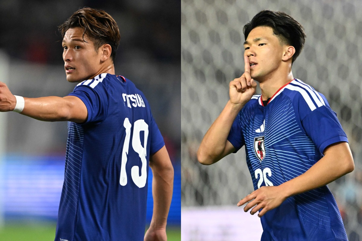ウルグアイ戦でゴールを決めた松木玖生（左）と塩貝健人【写真：徳原隆元】