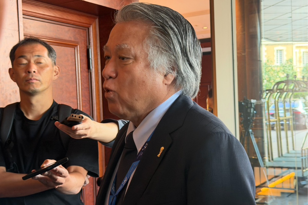 田嶋幸三前会長が説明【写真：FOOTBALL ZONE編集部 】