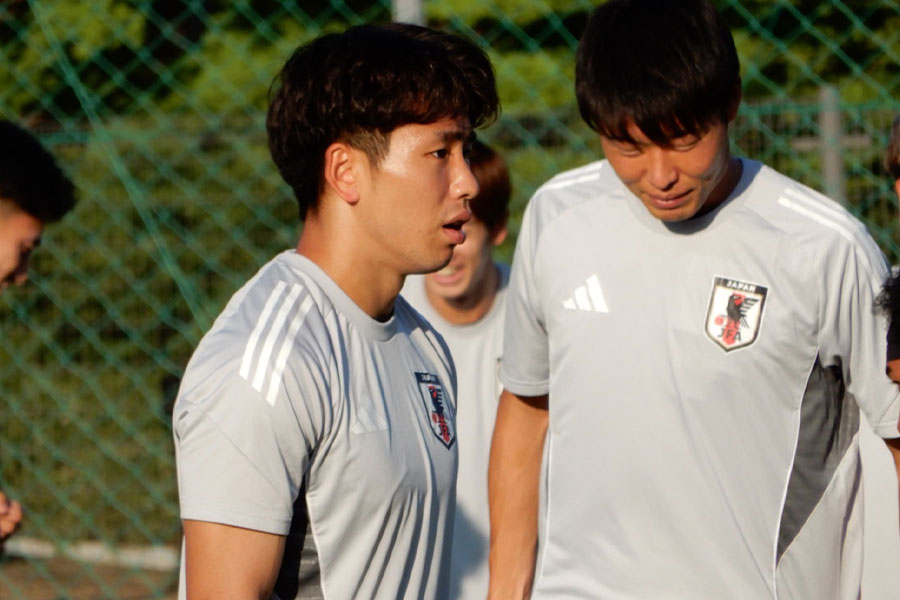 トレーニングに臨んだ日本代表・山田新【写真：FOOTBALL ZONE編集部 】